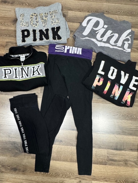 PINK Victoria's Secret Tops - lot of 6 Victoria's Secret Pink Logo Quarter Zip Up Shirt Leggings Pants S XS